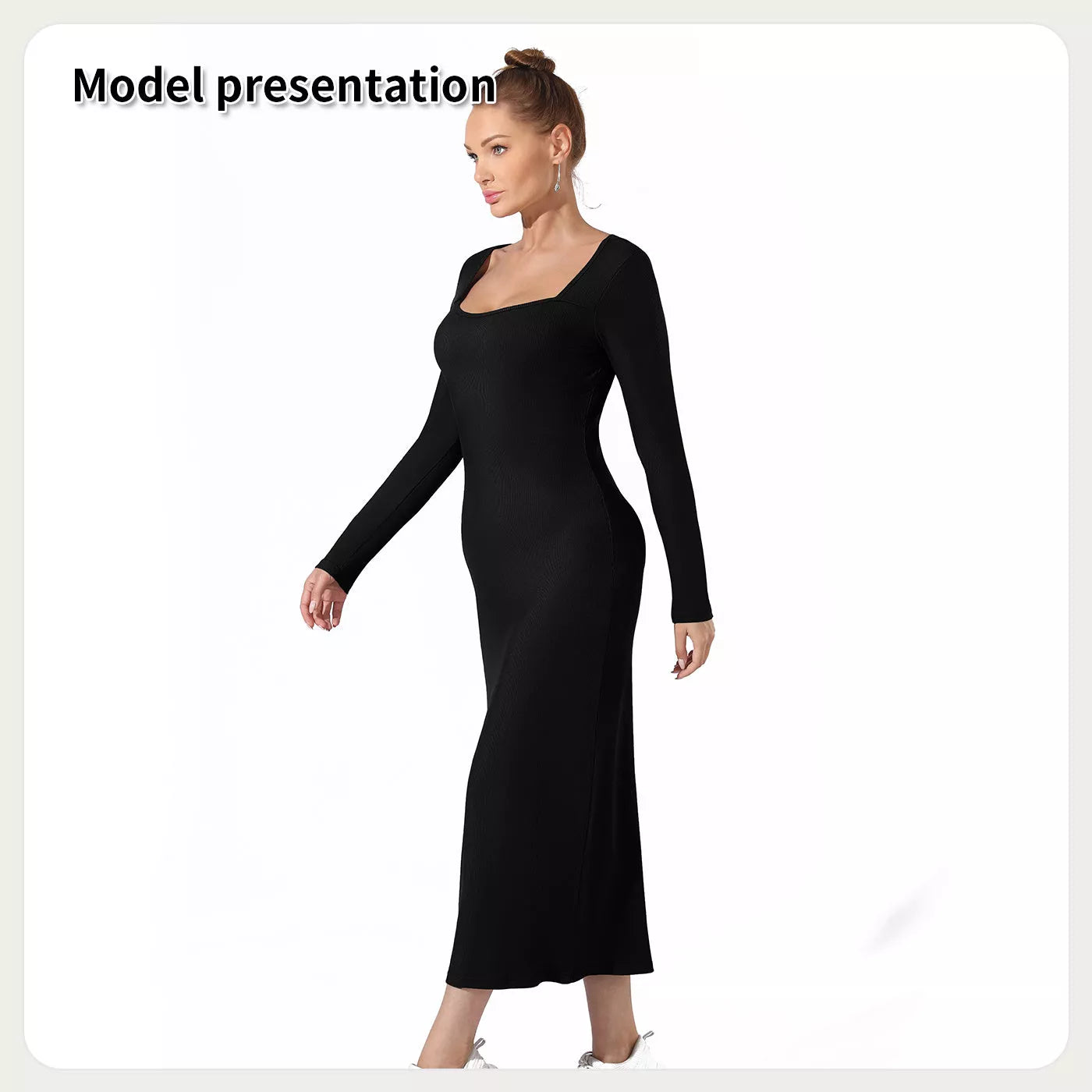 Women's solid colour dress in black or coffee, available in sizes S to 4XL