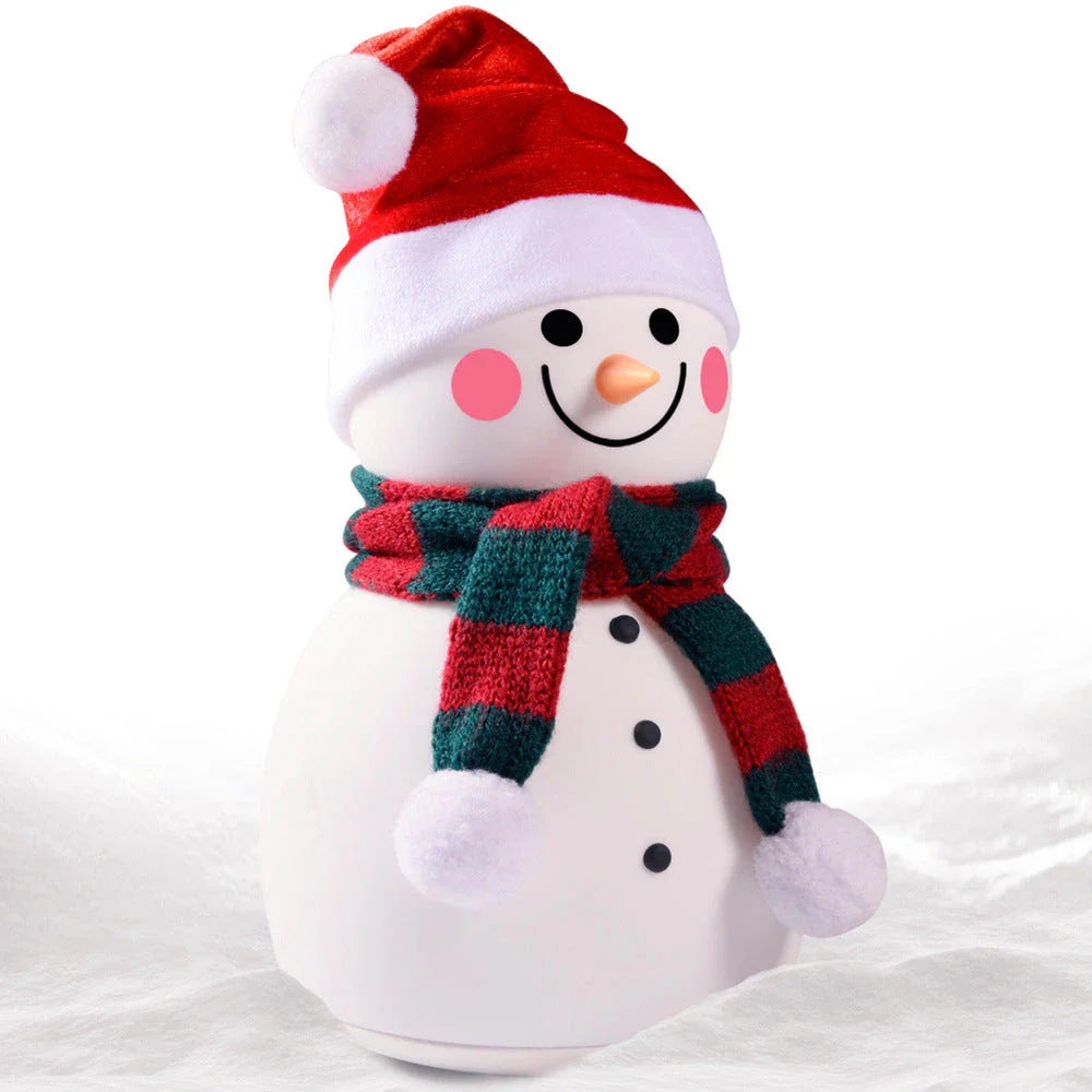 Enchanting snowman-shaped night light with color-changing LED illumination and rechargeable battery