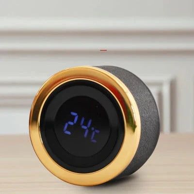 Premium business mug with touch-sensitive temperature display, made of durable stainless steel in sleek black, red, and blue colors