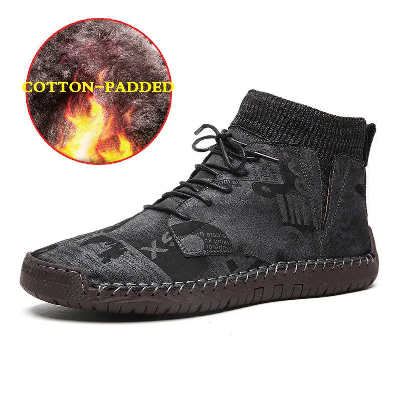 High-top canvas trainers with hand-painted pattern, rubber sole, black or khaki, sizes 39-43, winter casual shoes