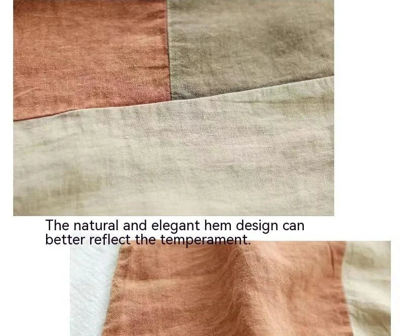 Cotton linen T-shirt for women with contrast colour collar and artistic design