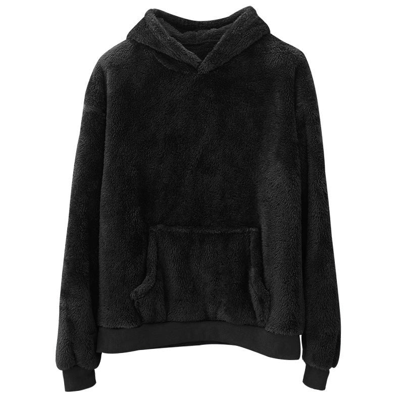 Double-sided velvet hooded sweater for men in navy blue with pockets