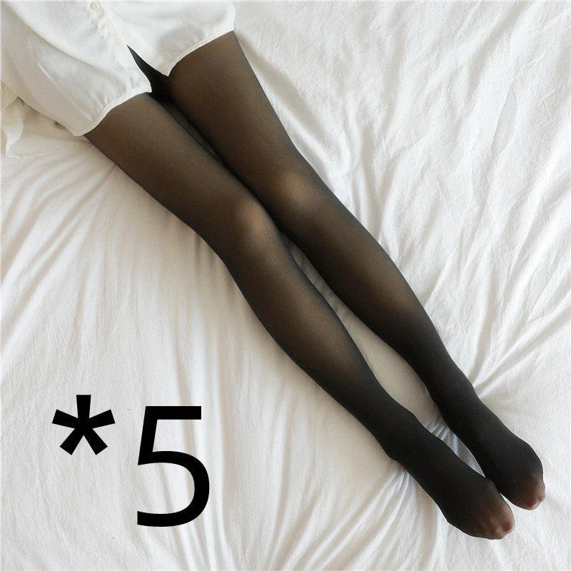 Cozy fleece-lined tights in various colors, featuring a unique translucent design and high-waisted fit for warmth and style.
