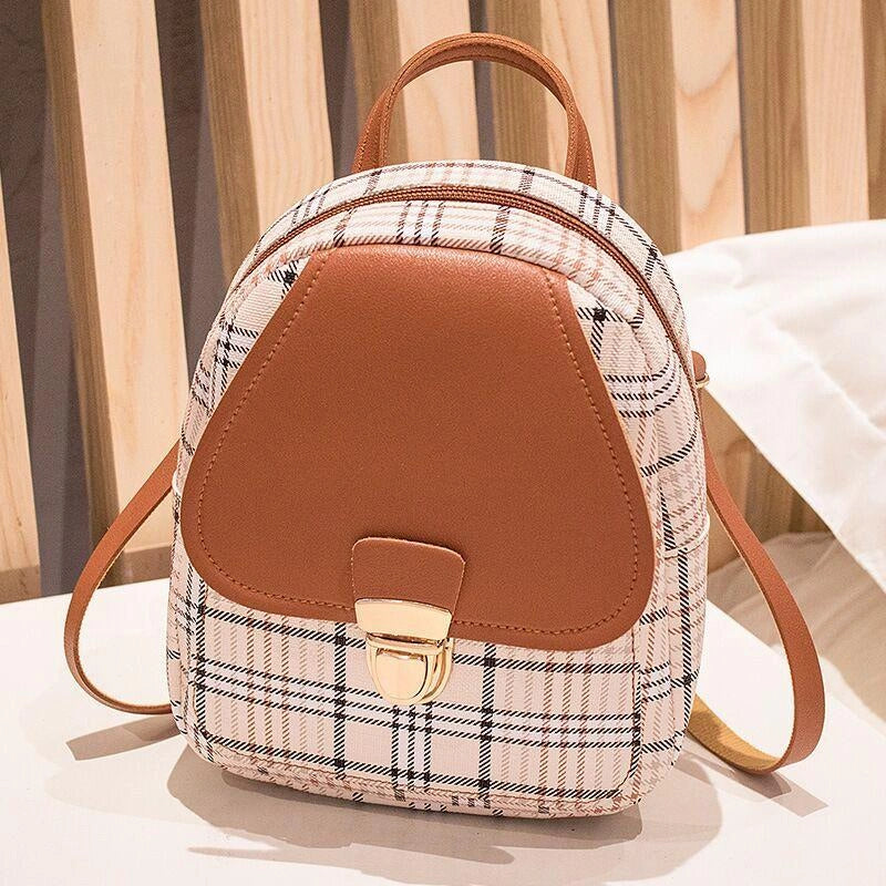 Stylish ladies check lock small backpack with coin purse in various colors