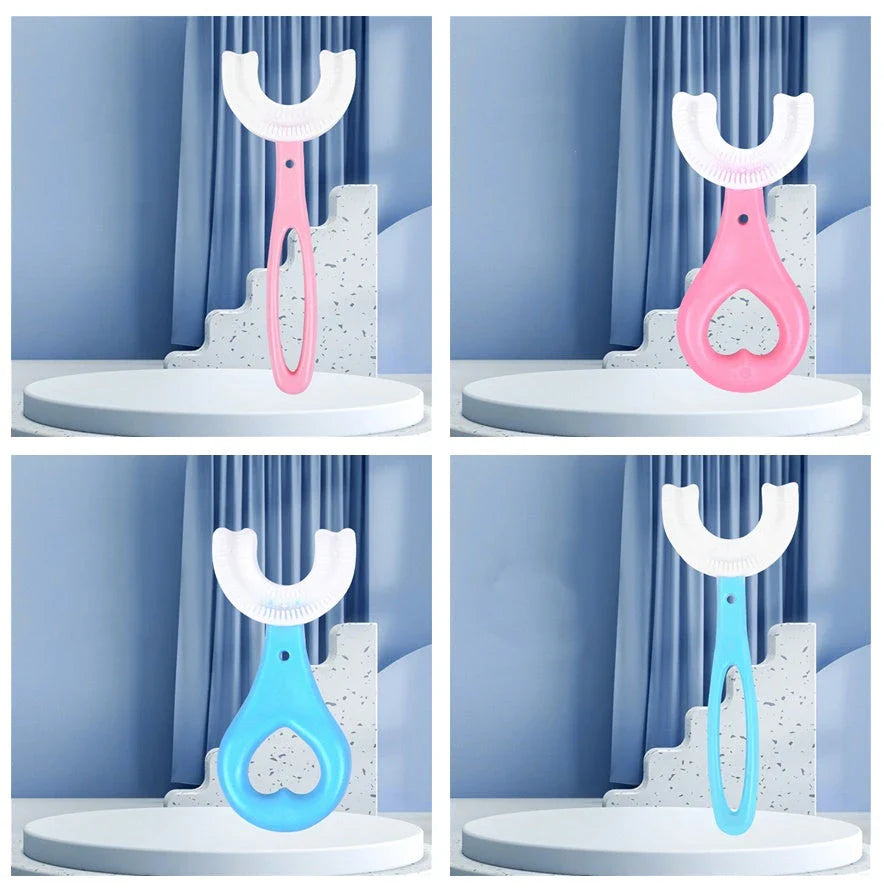 U-Shaped Soft Rubber Toothbrushes for Kids in Vibrant Colors
