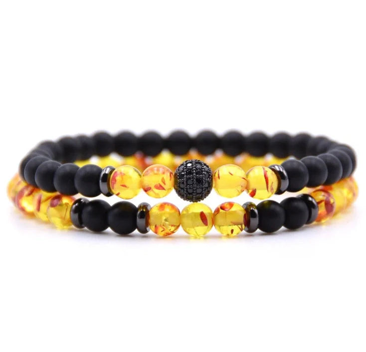 6mm Natural Stone Beaded Bracelet with Micro-inlaid Zircon, elegant handmade jewellery