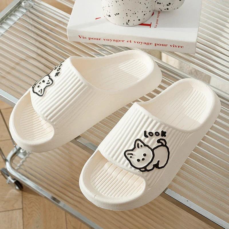 Women's cat design slippers with non-slip EVA sole in various colours