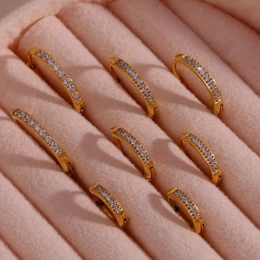 Women's titanium steel zircon earrings with electroplating, available in gold and steel finishes
