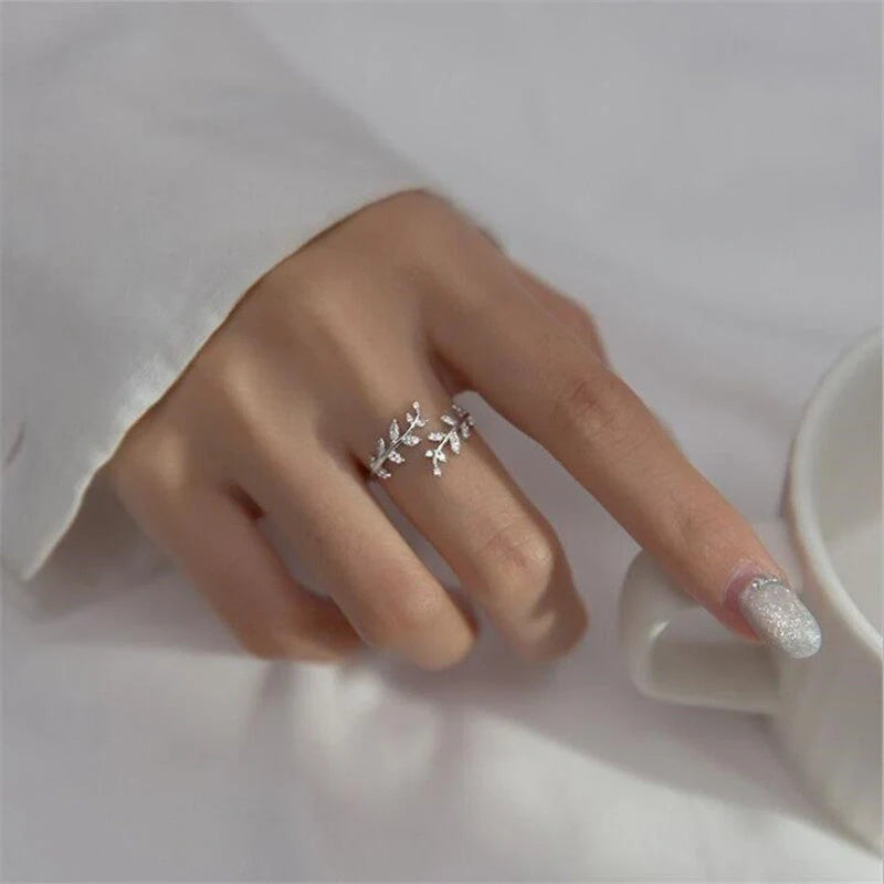 Women's branch ring with leaf design in silver or gold electroplated finish