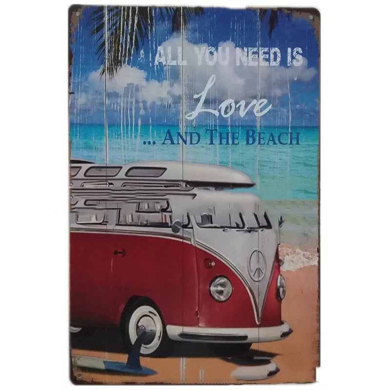 Retro tin painting metal craft with car and motorcycle design, 20*30cm