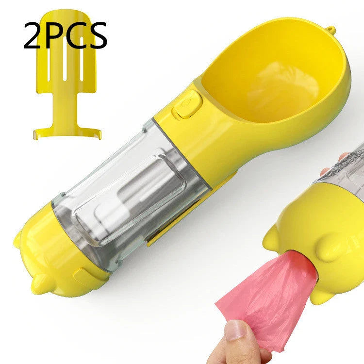 Multipurpose Pet Water Bottle with Feeding Bowl and Waste Bag Storage - Durable, Portable, and Convenient