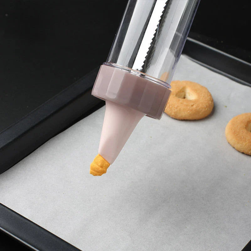Premium cookie press kit with 13 decorative discs for creating a variety of homemade baked treats