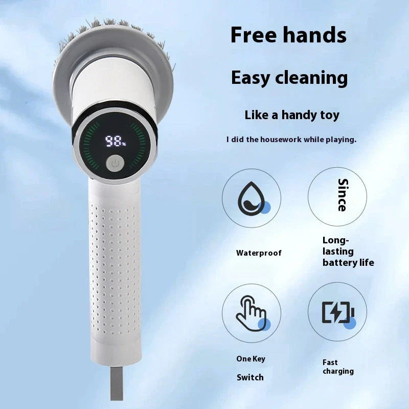 Wireless Electric Cleaning Brush with interchangeable heads for effortless sink and pot scrubbing