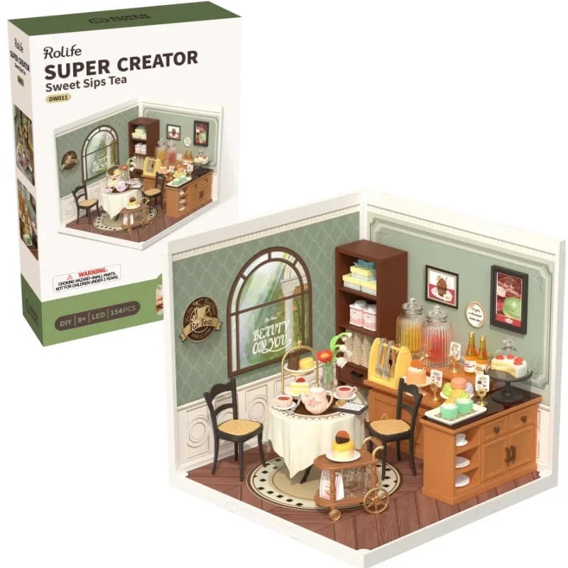Robotime Rolife DIY Miniature Cafe Building Kit with ambient light set