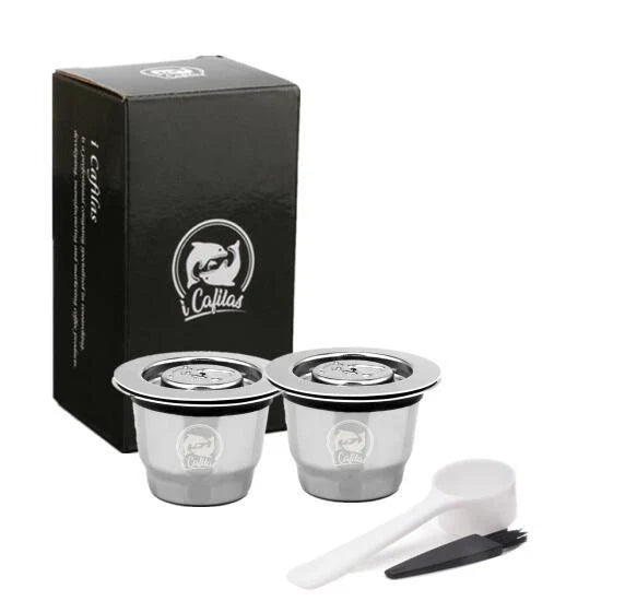 Premium stainless steel coffee capsule shells with a sleek square design, perfect for home, office, and cafe use.