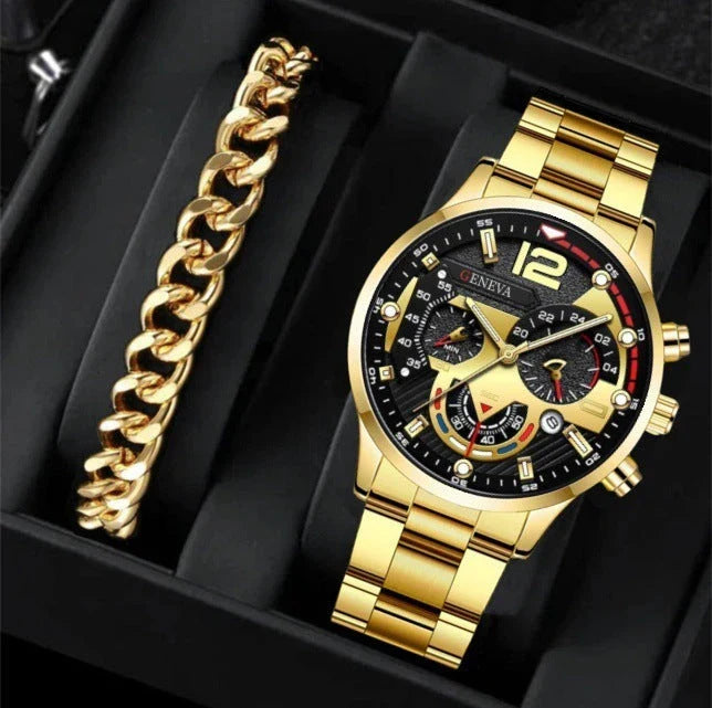 Stylish steel bracelet watch set with various color options for fashion-forward men