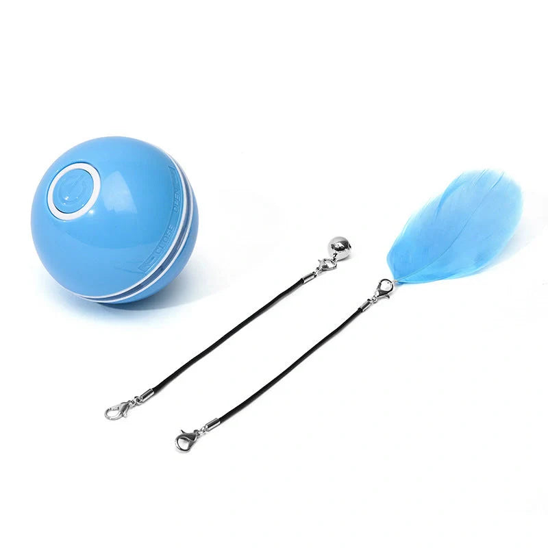 Robotic ball with LED lights and automatic 360-degree rotation, designed to captivate and entertain cats