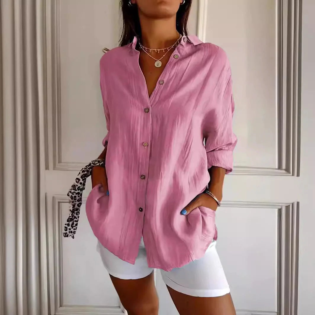 Stylish Women's Long Sleeve Pleated Shirt in various colours