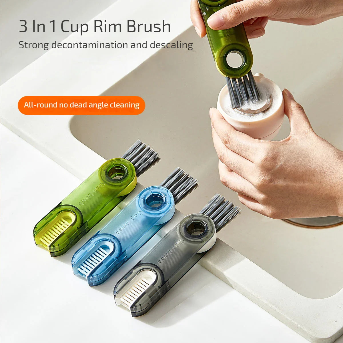 Premium 3-in-1 Cleaning Brush Set with Spiral Brush, Bevel Corner Brush, and Sponge for Cleaning Bottles, Cups, Straws, and More
