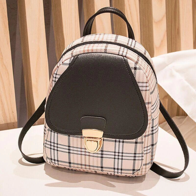 Stylish ladies check lock small backpack with coin purse in various colors