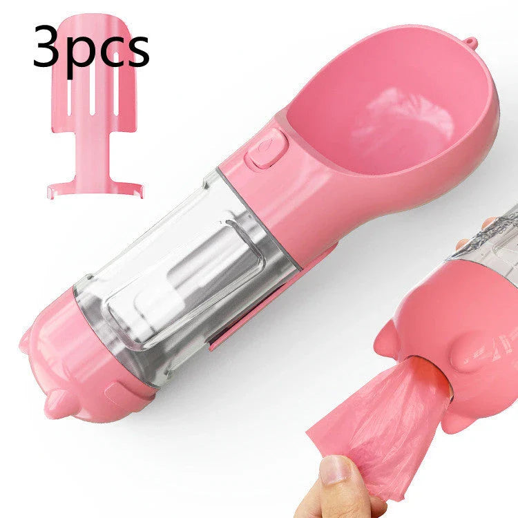 Multipurpose Pet Water Bottle with Feeding Bowl and Waste Bag Storage - Durable, Portable, and Convenient
