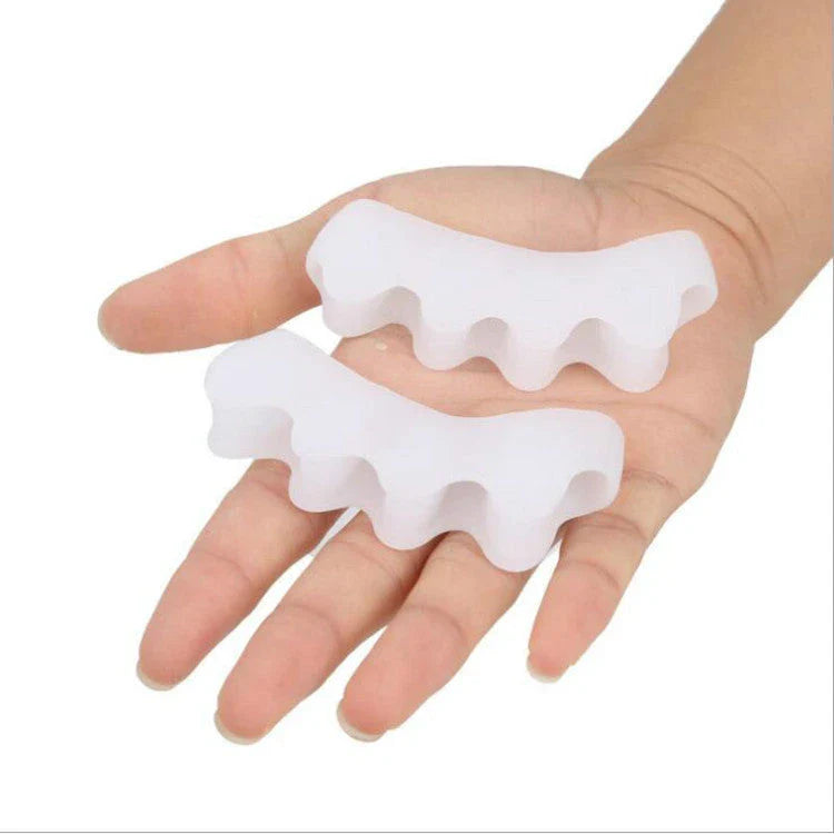 Premium silicone toe separators designed to relieve bunion and overlapping toe pain, offering comfort and support for foot health.