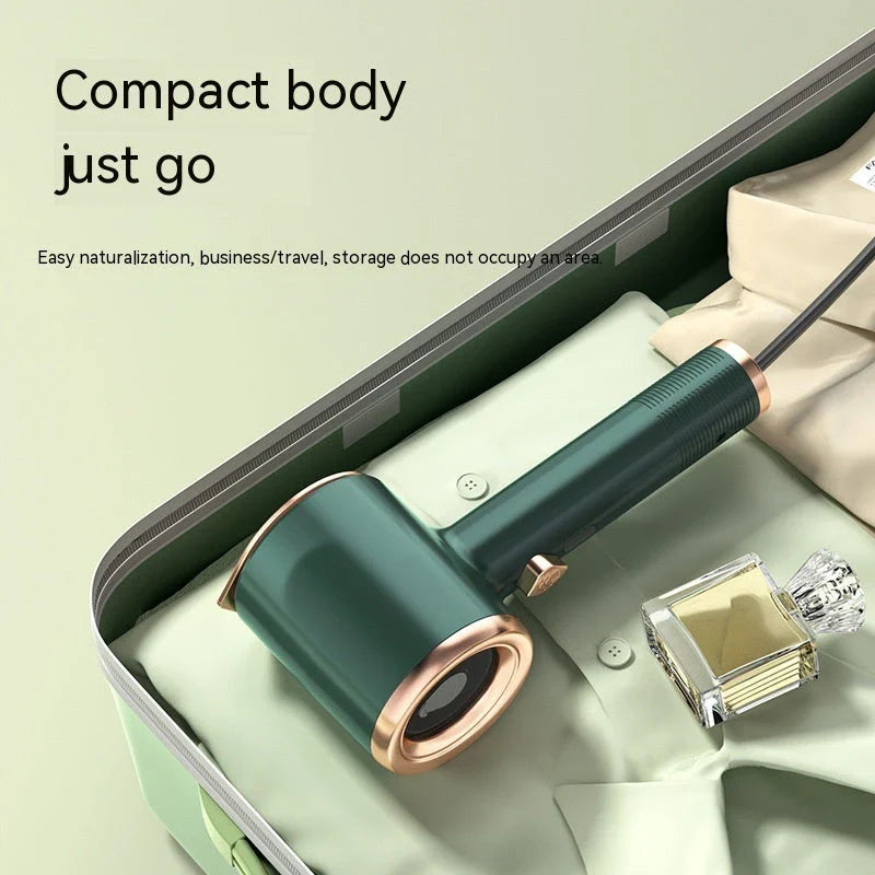 Compact, portable garment steamer with titanium-coated soleplate for wrinkle-free clothes at home or on the go