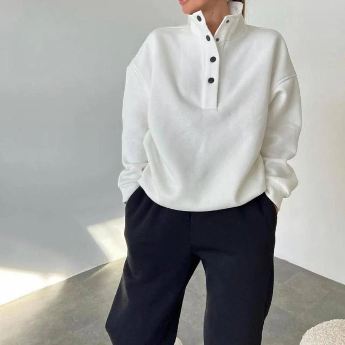 Cozy Casual Oversized Pullover & Pant Set in White, Gray, and Beige Colors