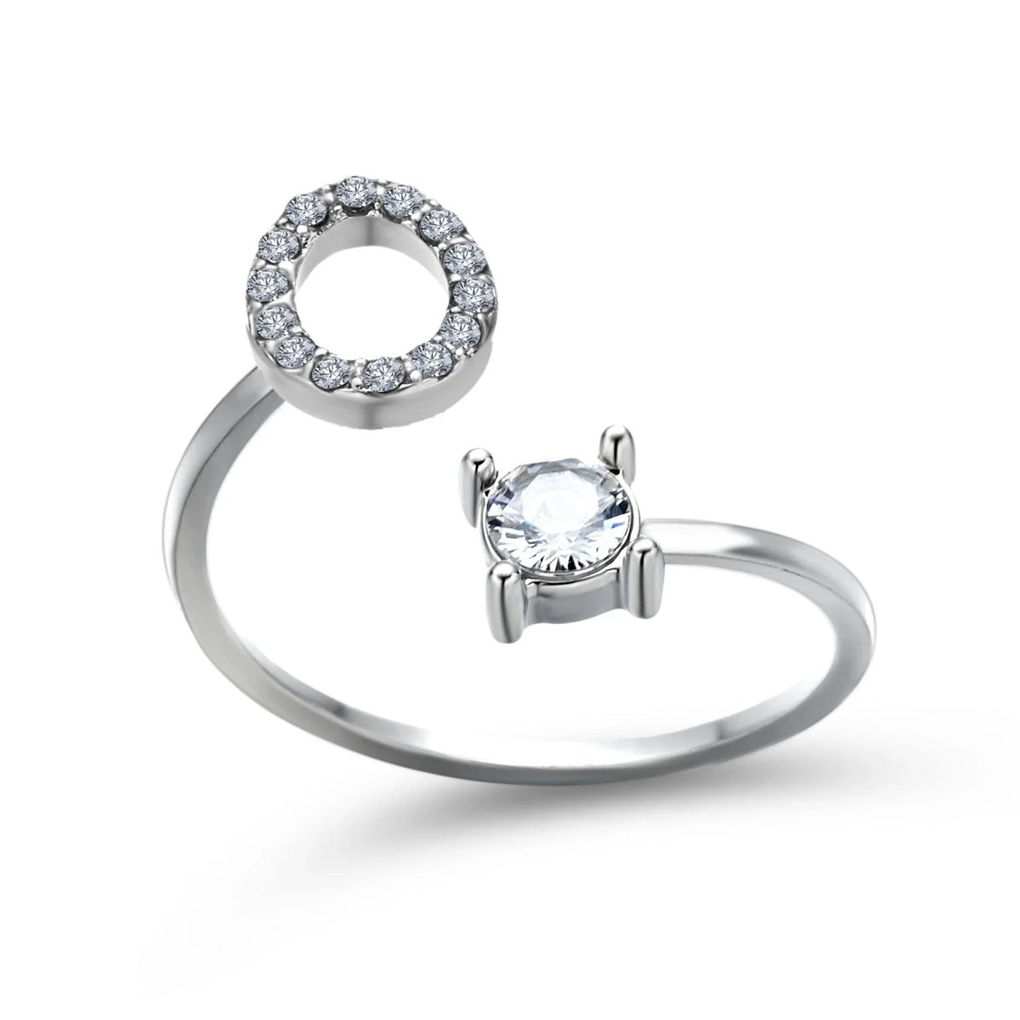 Personalized Initial Letter Crystal Ring with Adjustable Design in Gold, Silver, and Rose Gold Colors