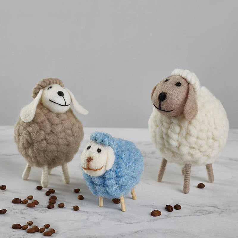 Plush sheep figurines in various colors and sizes, perfect for home decoration and gifting