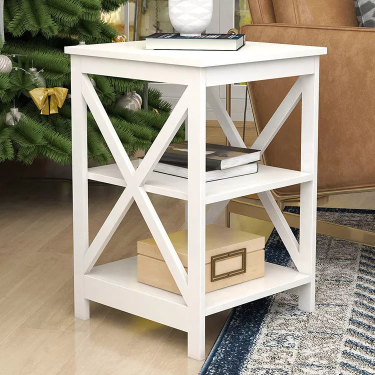 Black X-type three-layer partition storage side table with modern design
