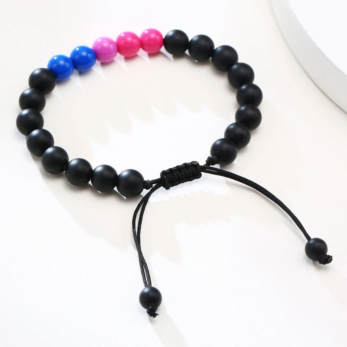 Black Agate Beaded Bracelet with polished 8mm beads for men and women