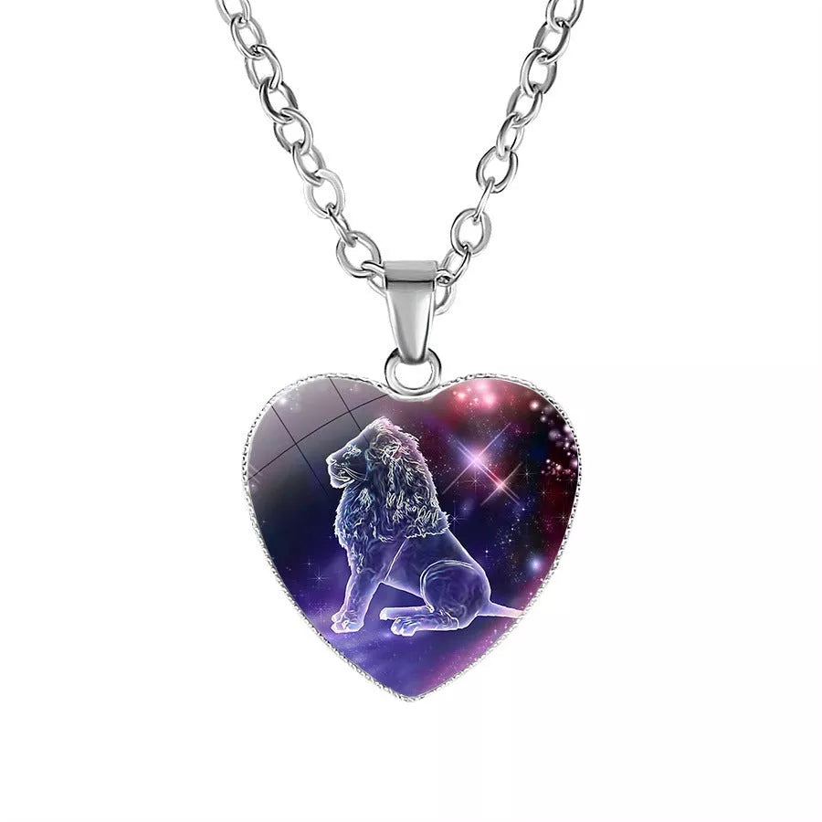 Women's Zodiac Heart Pendant Necklace with constellation design