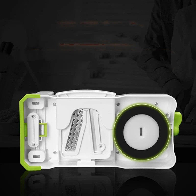 Versatile hand-powered vegetable slicer with interchangeable blades, suction base, and protective hand guard for effortless, safe meal prep