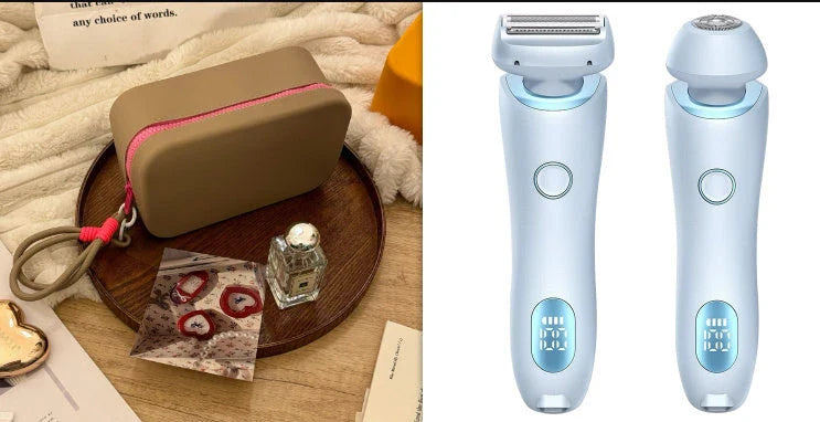 Rechargeable electric shaver for women with dual-head design for whole-body and precision hair removal