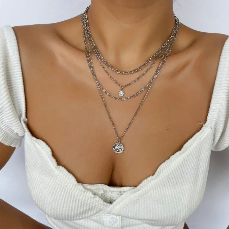Layered gold coin necklace with delicate chain, chic and durable jewelry gift for women