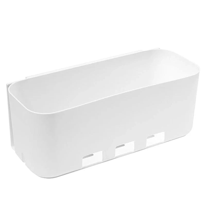 White retractable kitchen cabinet storage rack with hole-free installation