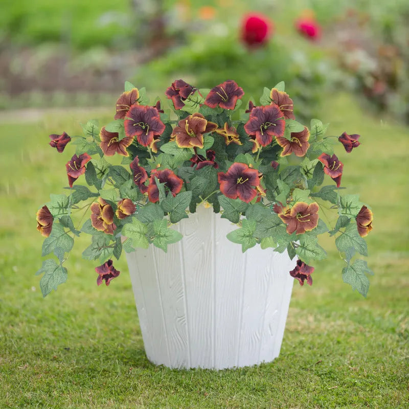 Plastic artificial flower arrangement with 12 fork stems in a European-style container for outdoor garden decoration