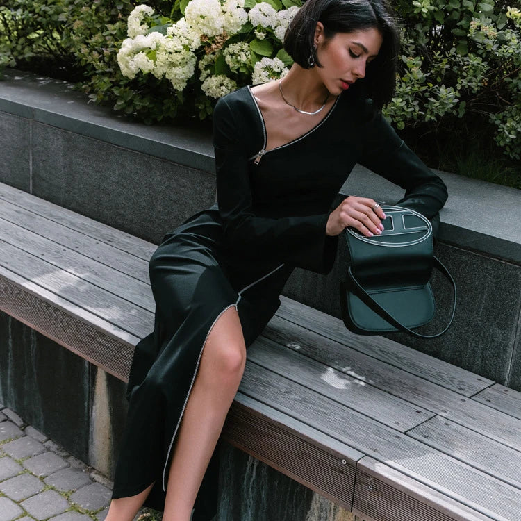 Homeenjoy_UK Crossbody Zipper Split Hip Bag Dress