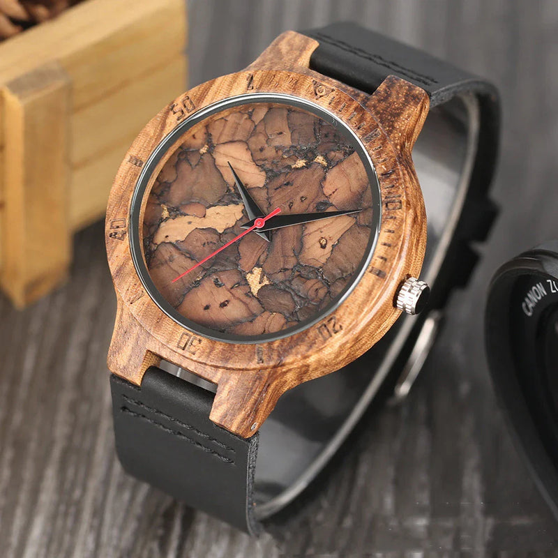 Homeenjoy_UK Casual Wooden Men's Watch with Broken Leaf Wooden Face