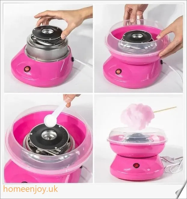 A cotton candy maker in various colours, capable of quickly and effortlessly producing fluffy, delectable cotton candy treats.