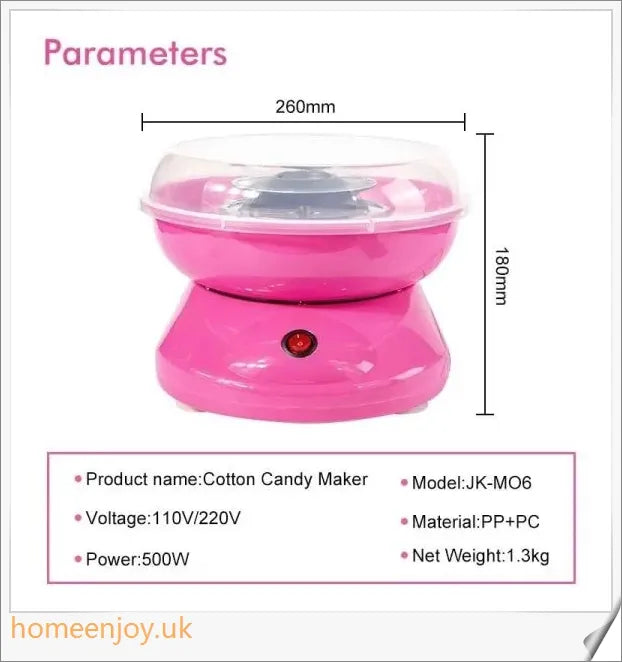 A cotton candy maker in various colours, capable of quickly and effortlessly producing fluffy, delectable cotton candy treats.