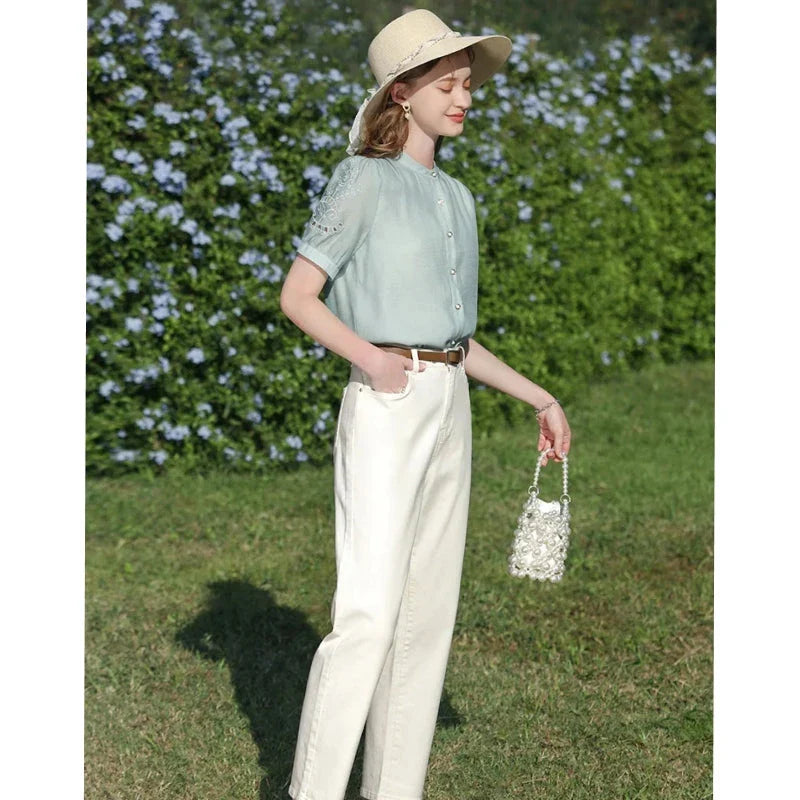 Chic French Puff Sleeve Blouse for Women - Elegant and Versatile Wardrobe Essential