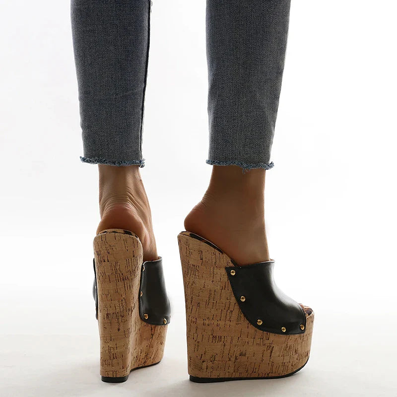 Trendha transparent rivet high-heeled sandals in black, featuring a unique design and premium materials for a stylish and comfortable footwear option.