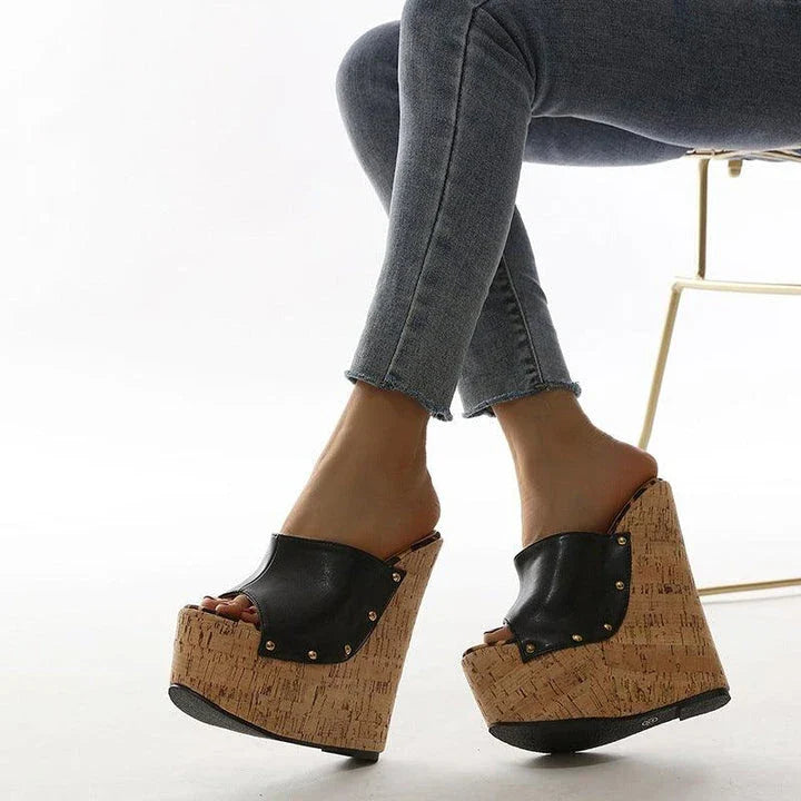 Trendha transparent rivet high-heeled sandals in black, featuring a unique design and premium materials for a stylish and comfortable footwear option.