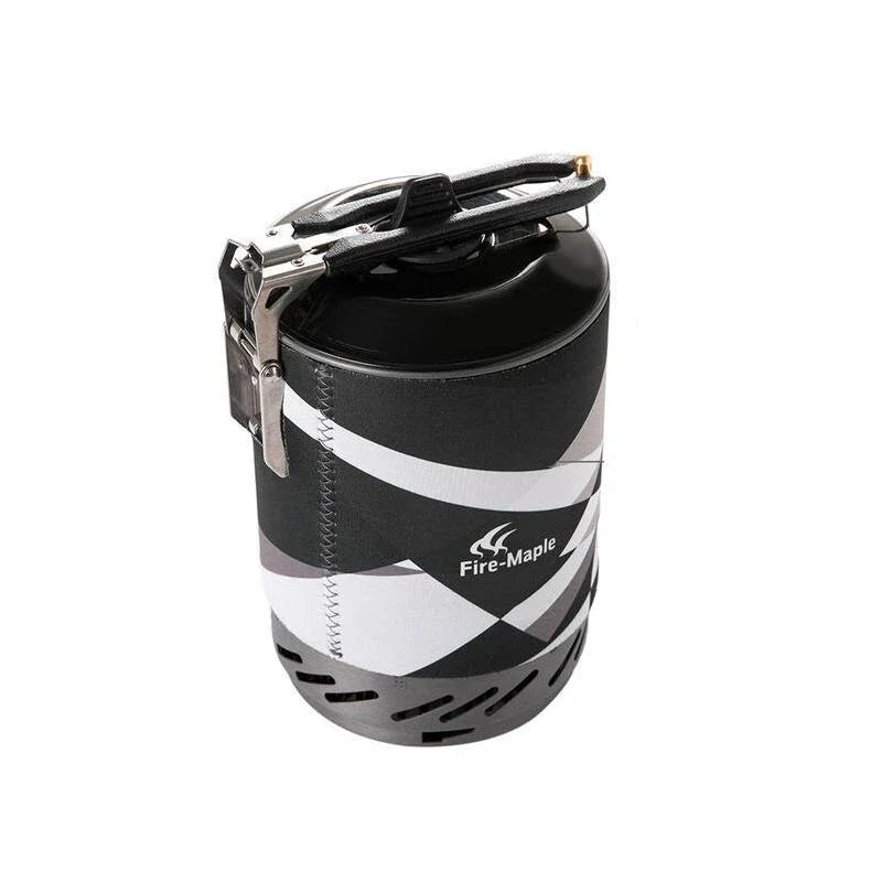 Portable outdoor gas stove burner with heat exchanger pot for camping, hiking, and backpacking adventures