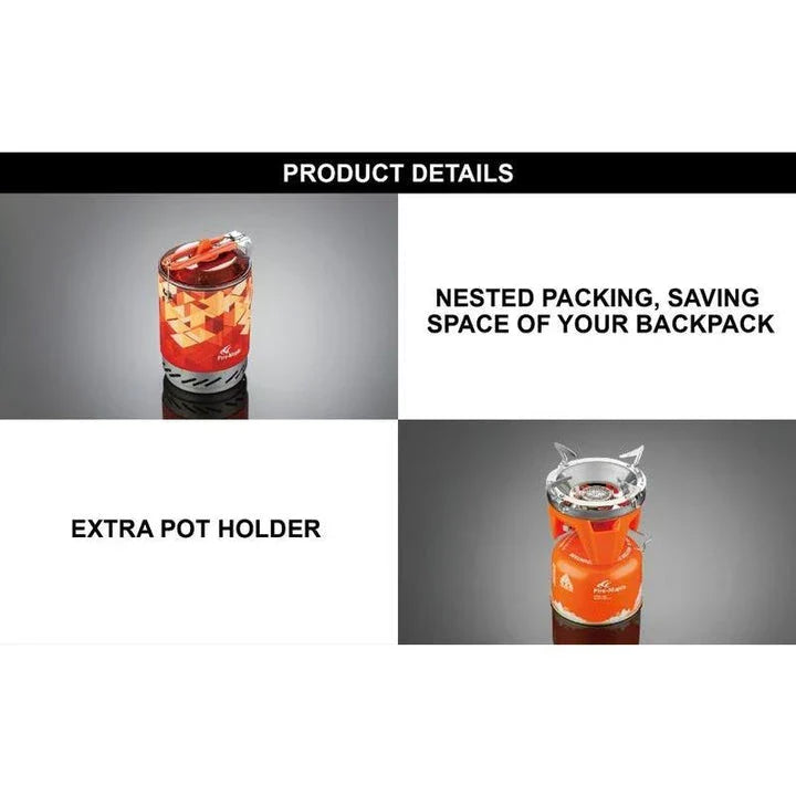 Portable outdoor gas stove burner with heat exchanger pot for camping, hiking, and backpacking adventures