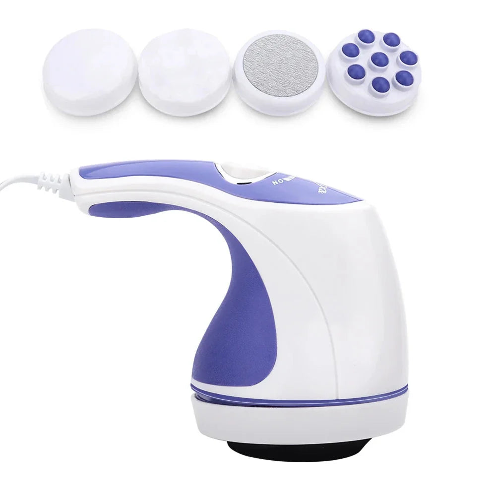 Portable deep tissue body massager with various massage heads for muscle relaxation and slimming
