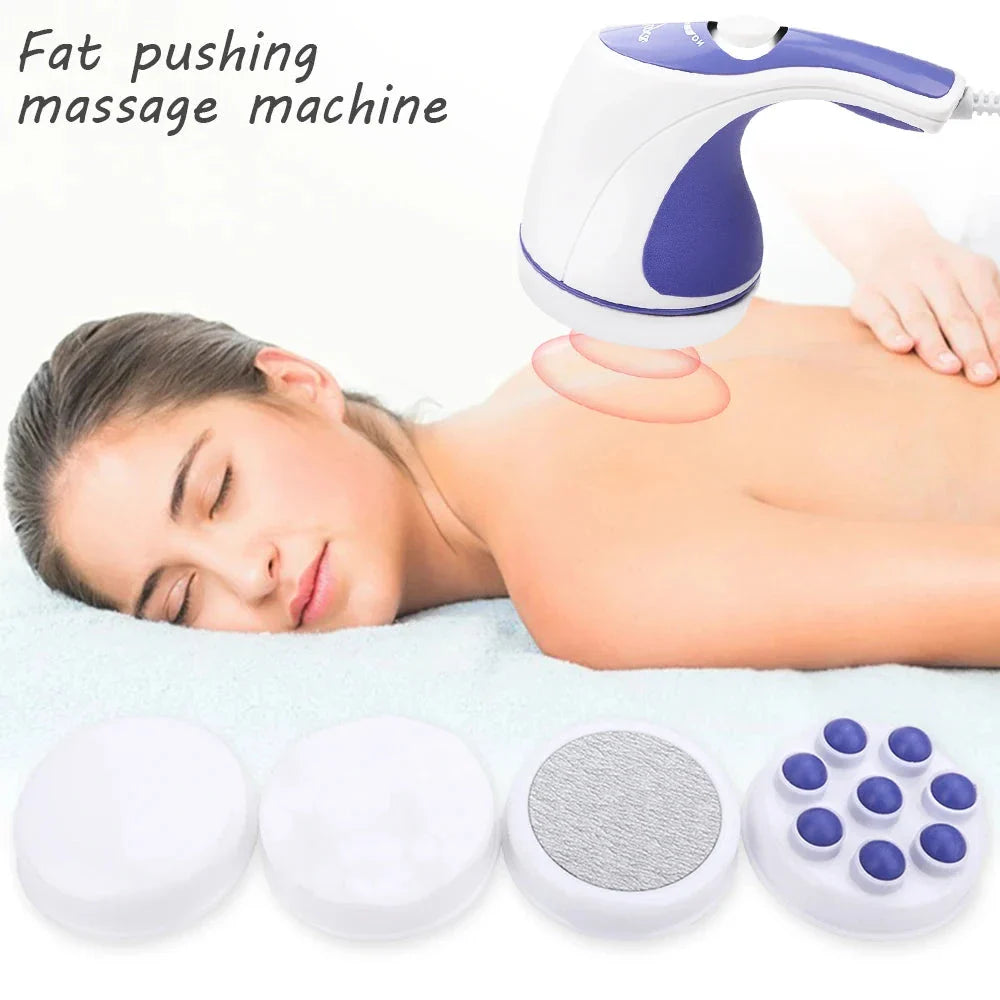 Portable deep tissue body massager with various massage heads for muscle relaxation and slimming