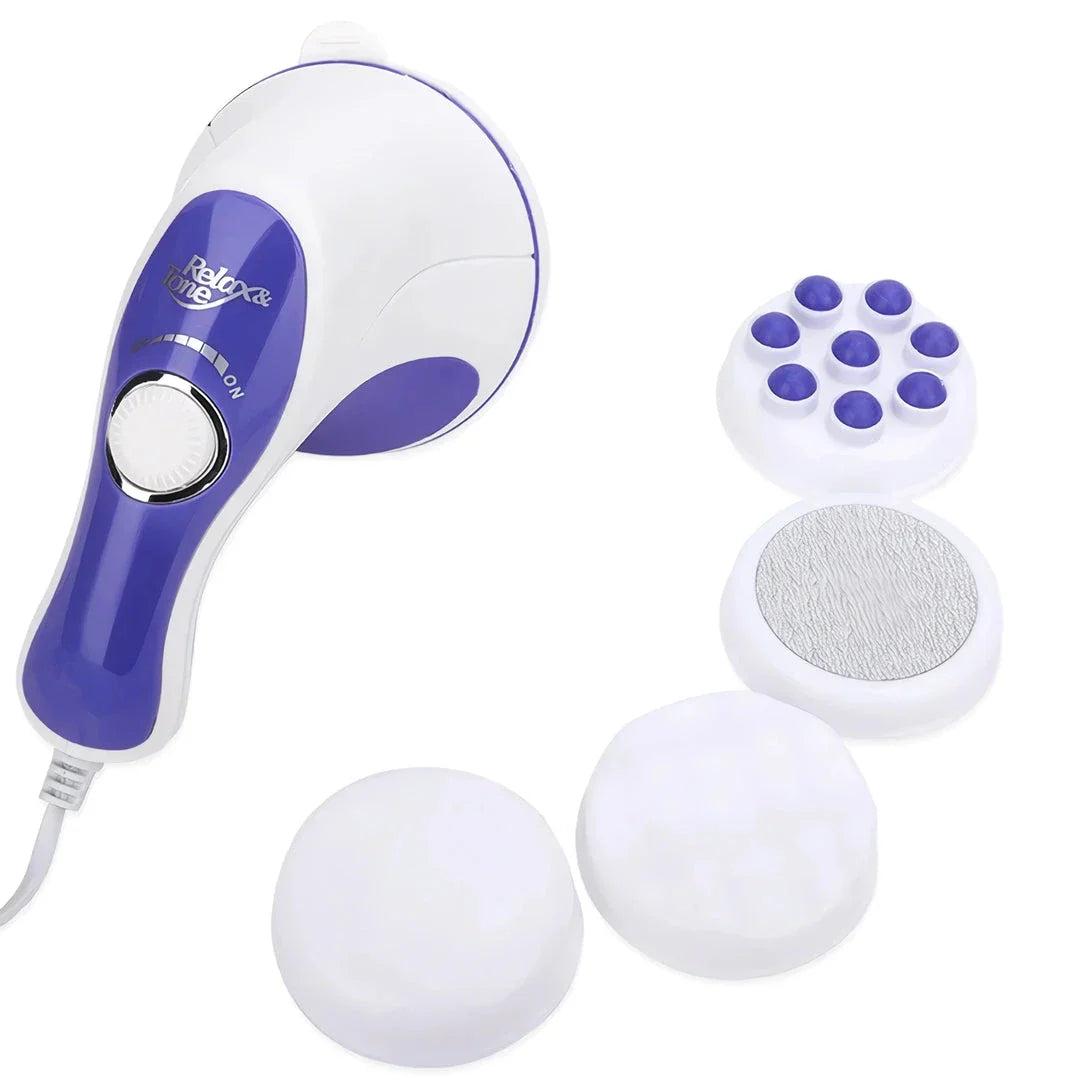 Portable deep tissue body massager with various massage heads for muscle relaxation and slimming